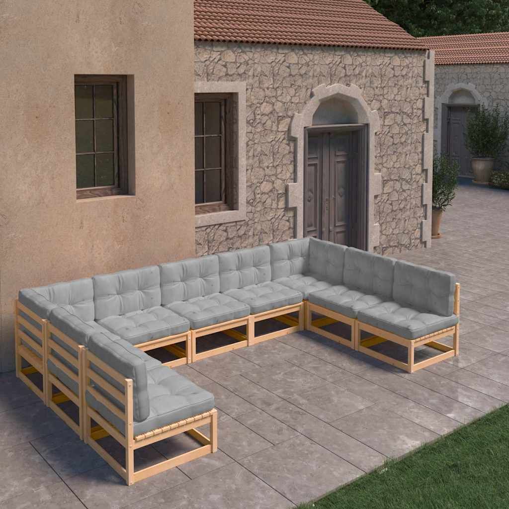 Set Salotto Giardino 9 pz Cuscini Antracite Legno Massello Pino vidaXL