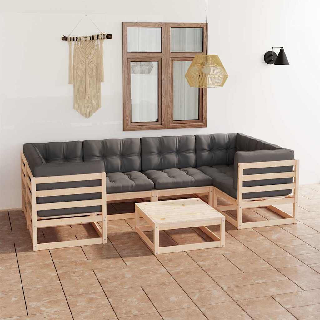 Set Salotto Giardino 7 pz Cuscini Antracite Legno Massello Pino vidaXL