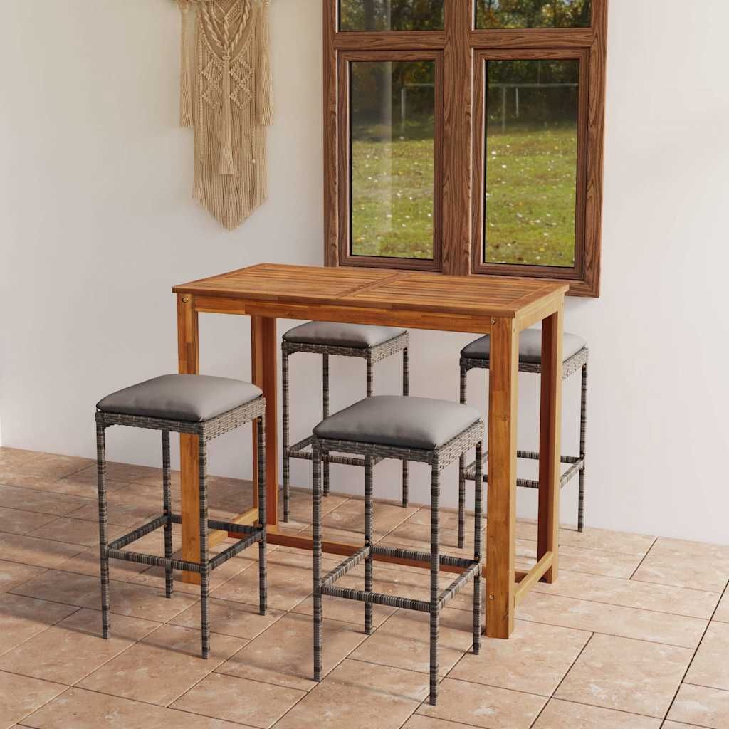 Set da Bar da Giardino 5 pz con Cuscini Grigio vidaXL