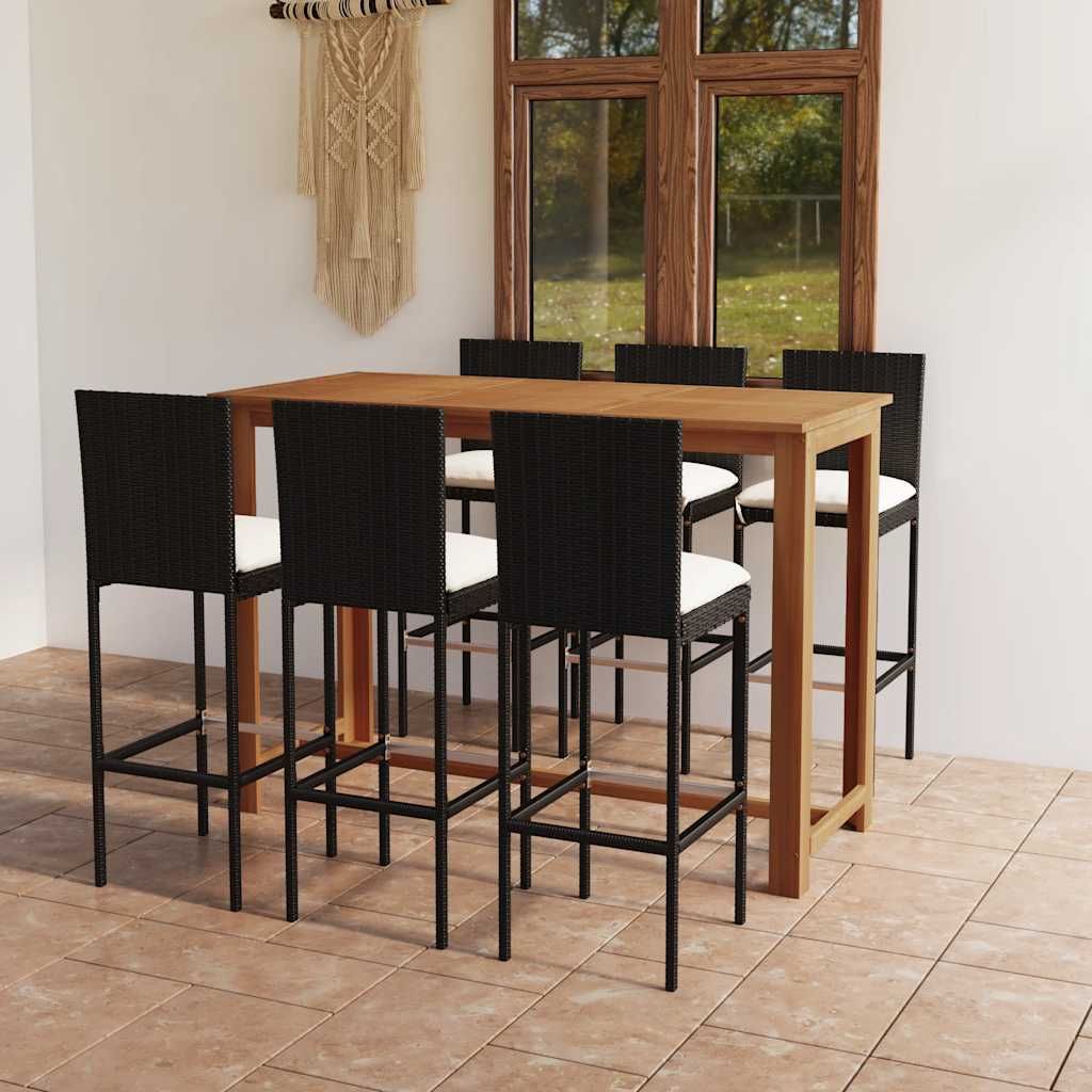 Set da Bar da Giardino 7 pz con Cuscini Nero vidaXL