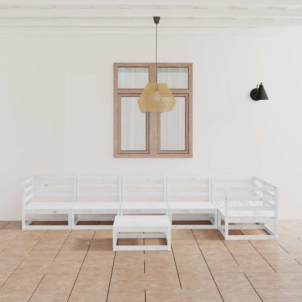 Set Divani da Giardino 7 pz Bianchi in Legno Massello di Pino vidaXL