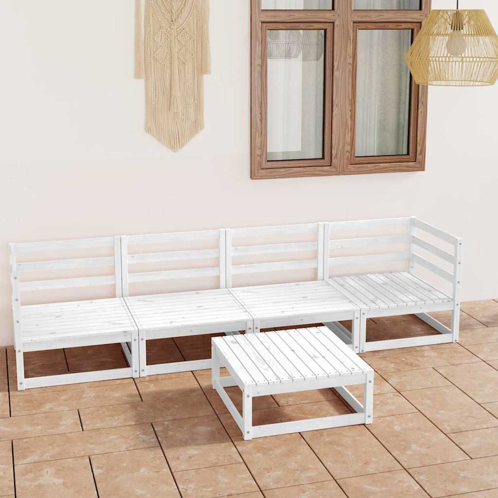 Set Divani da Giardino 5 pz Bianco in Legno Massello di Pino vidaXL