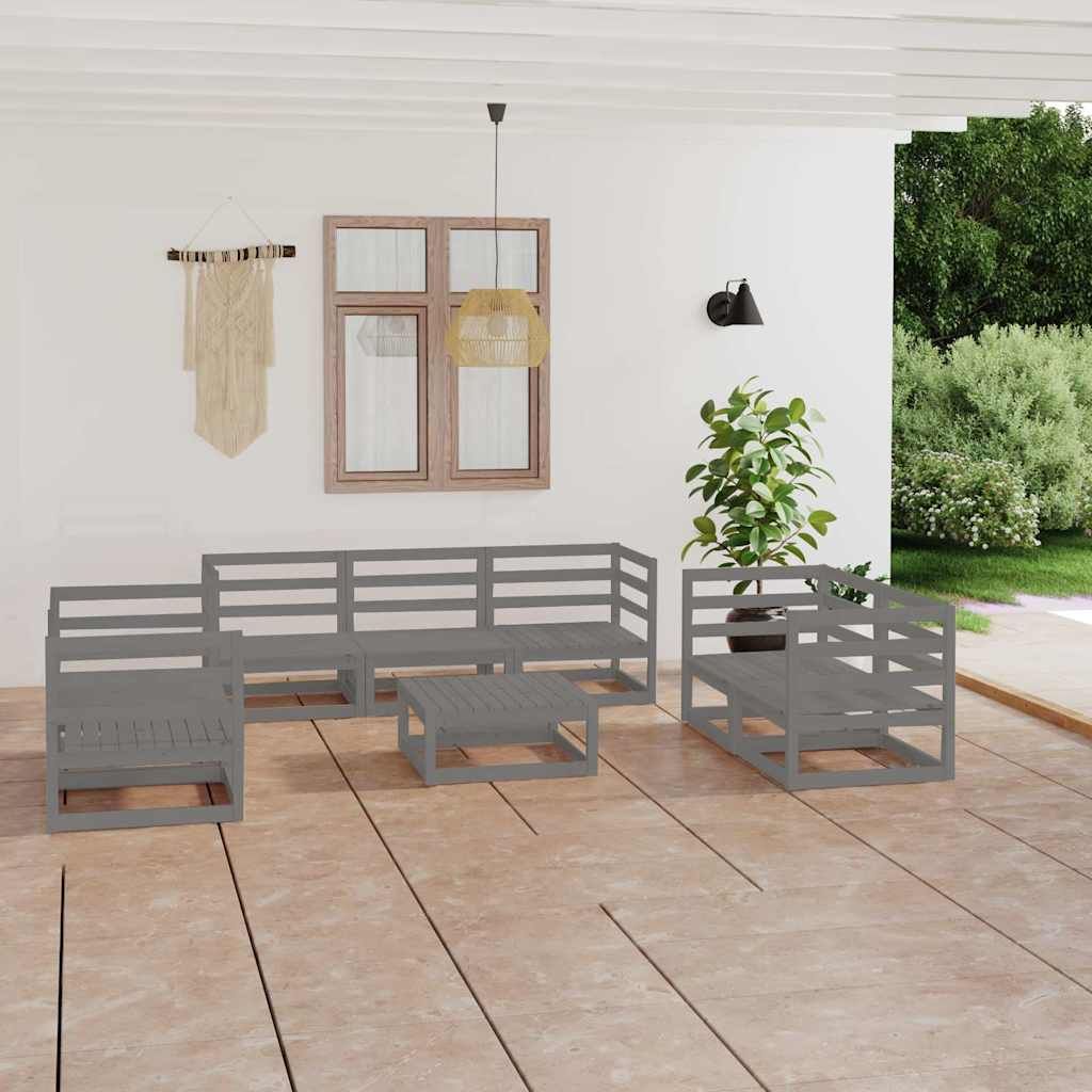 Set Divani da Giardino 8 pz Grigio in Legno Massello di Pino vidaXL