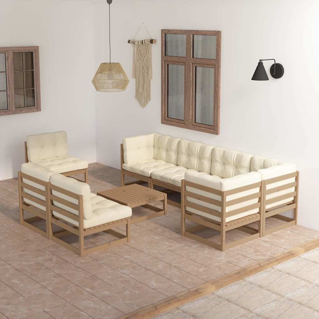 Set Salotto Giardino 9 pz con Cuscini in Legno Massello di Pino vidaXL