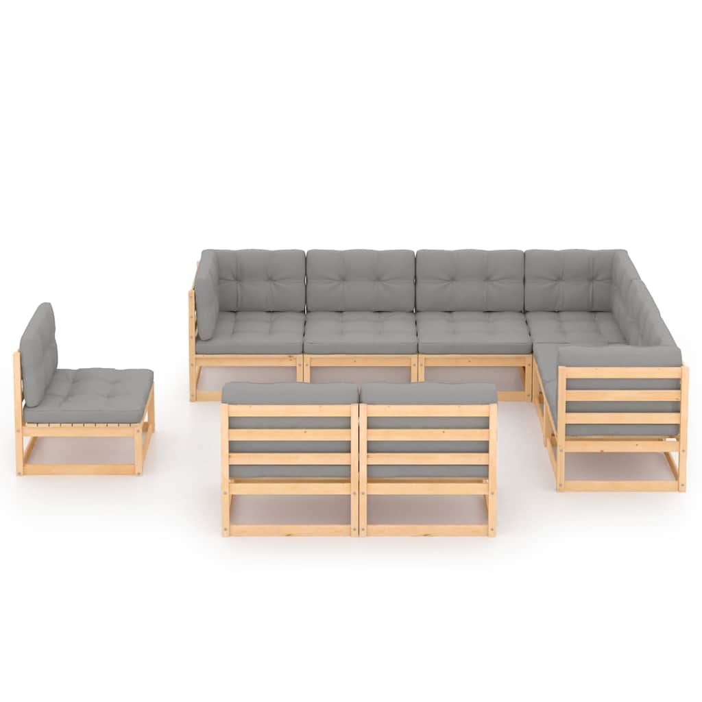 Set Salotto Giardino 9 pz Cuscini Antracite Legno Massello Pino vidaXL