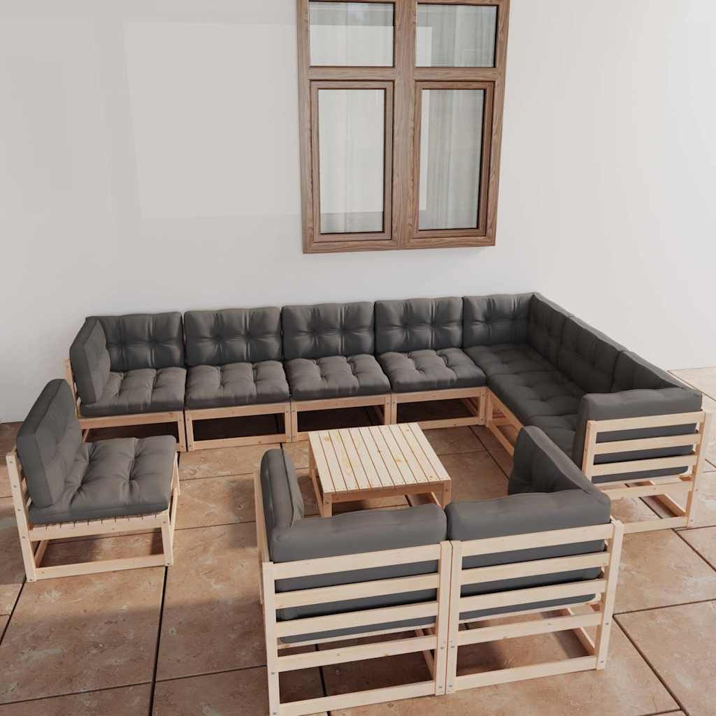 Set Divani Giardino 11 pz con Cuscini in Legno Massello di Pino vidaXL