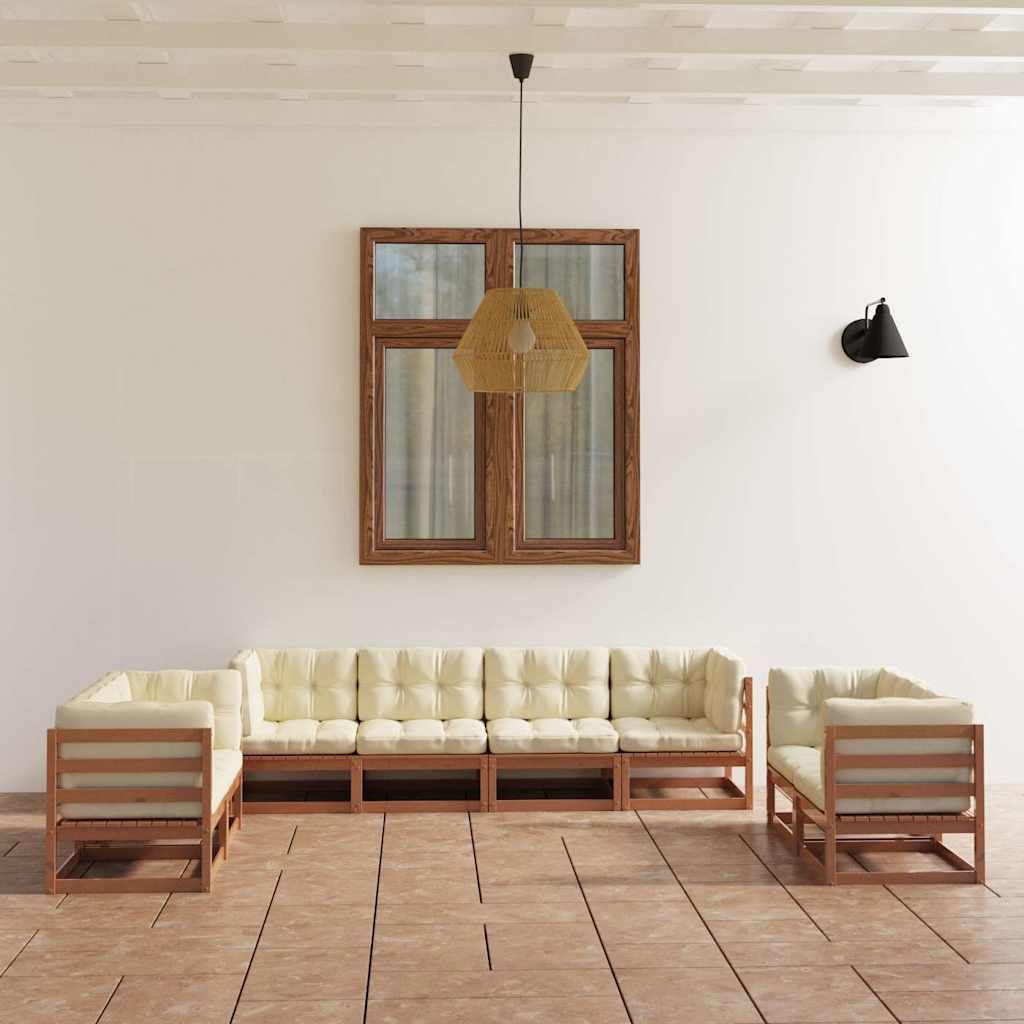 Set Divani da Giardino 8 pz con Cuscini Legno Massello di Pino vidaXL