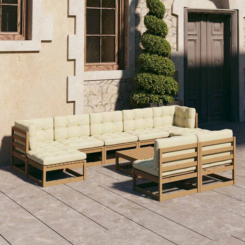 Set Salotto Giardino e Cuscini 10 pz Legno Massello Pino Ambra vidaXL