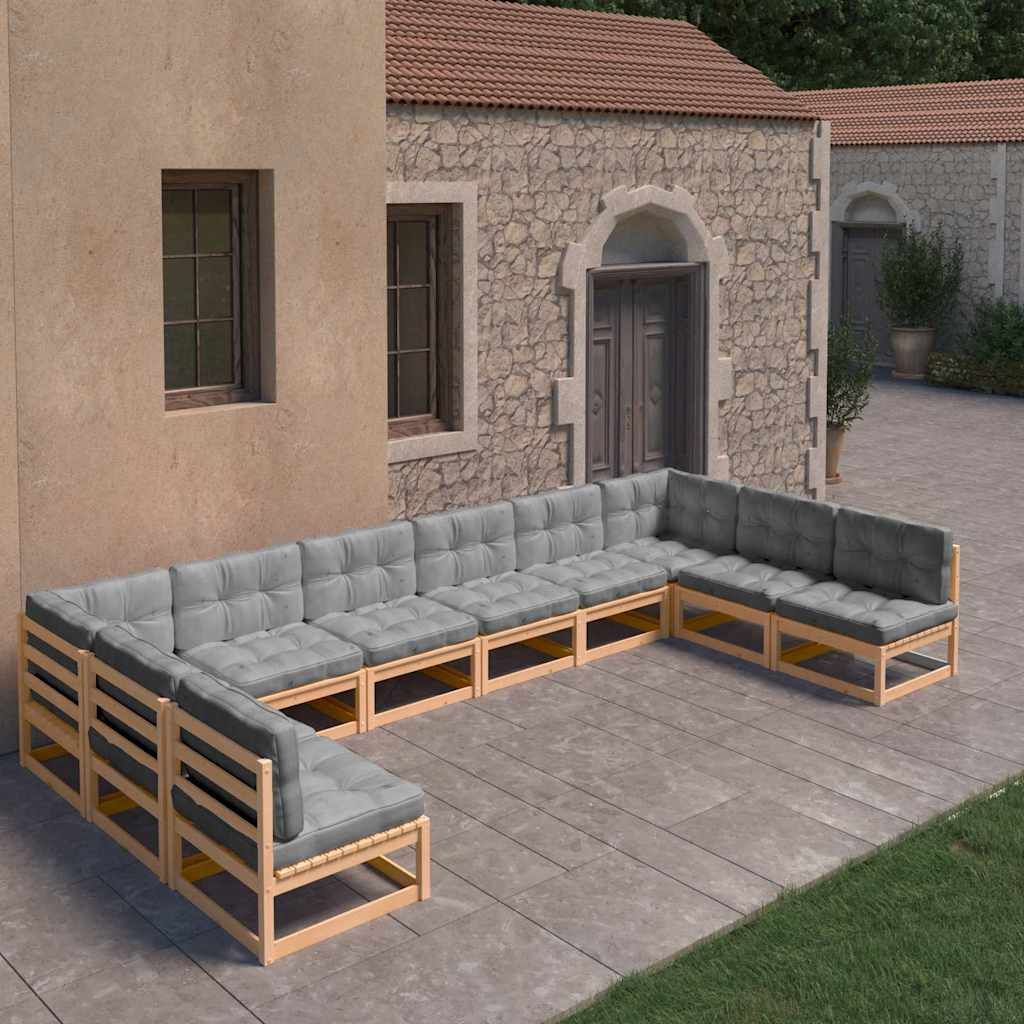 Set Salotto Giardino 10pz Cuscini Antracite Legno Massello Pino vidaXL