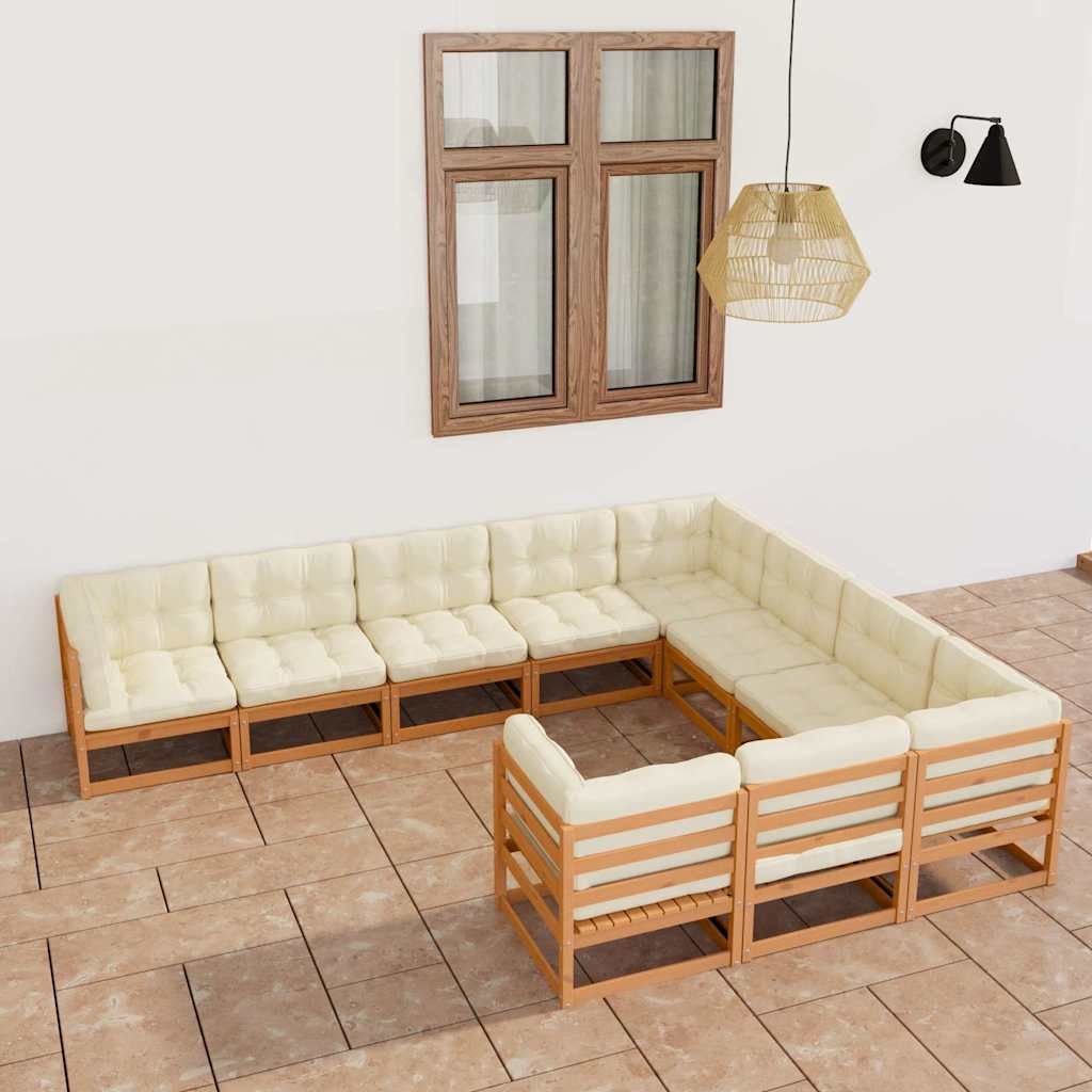 Set Salotto Giardino e Cuscini 10 pz Legno Massello Pino Ambra vidaXL
