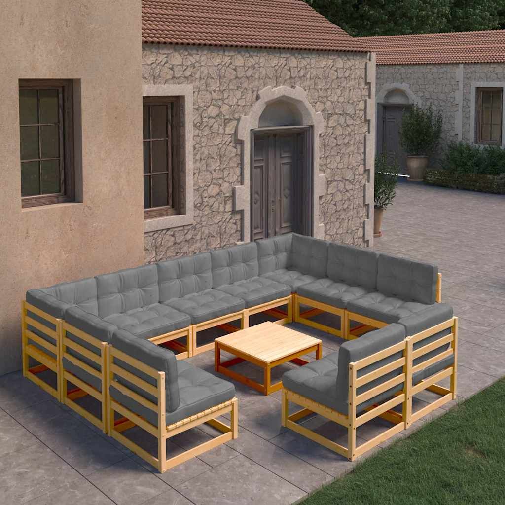 Set Salotto Giardino 10pz Cuscini Antracite Legno Massello Pino vidaXL