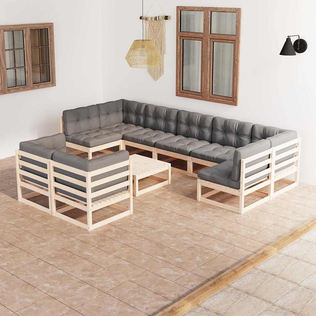 Set Salotto Giardino 10pz Cuscini Antracite Legno Massello Pino vidaXL