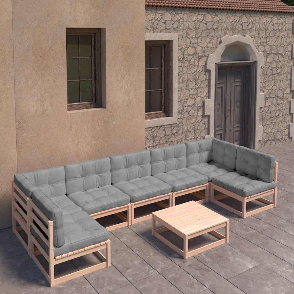 Set Salotto Giardino 8 pz Cuscini Antracite Legno Massello Pino vidaXL