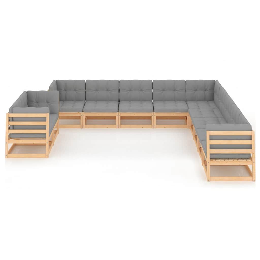 Set Divani Giardino 11 pz con Cuscini in Legno Massello di Pino vidaXL