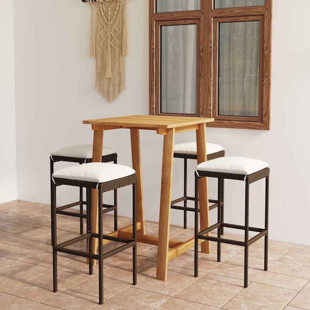 Set Bar da Giardino 5 pz con Cuscini Marrone vidaXL