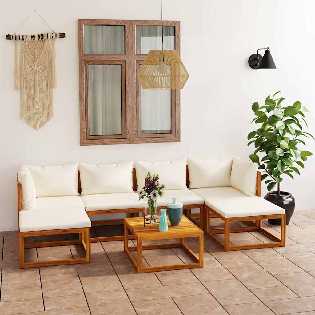 Set Divani da Giardino 7 pz con Cuscini Crema in Legno Acacia vidaXL