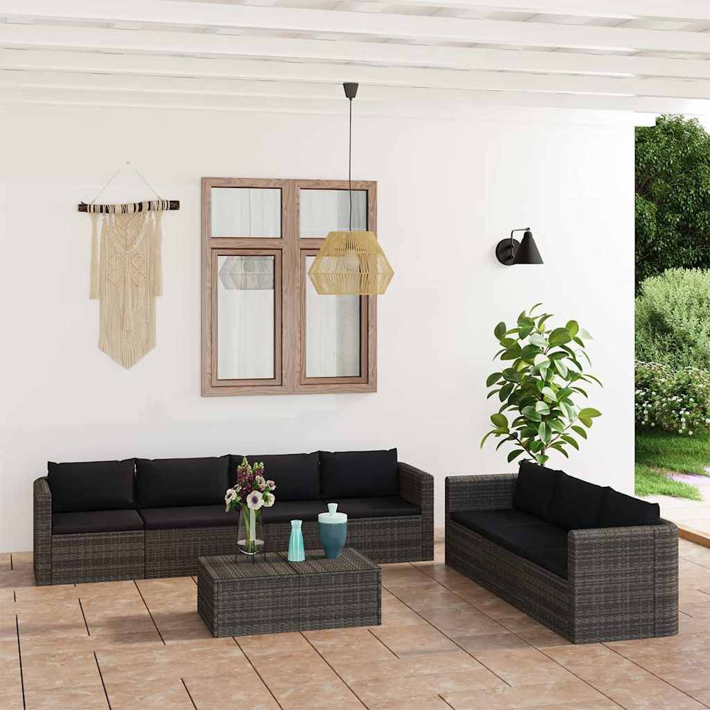 Set Divani da Giardino 8 pz con Cuscini in Polyrattan Grigio vidaXL