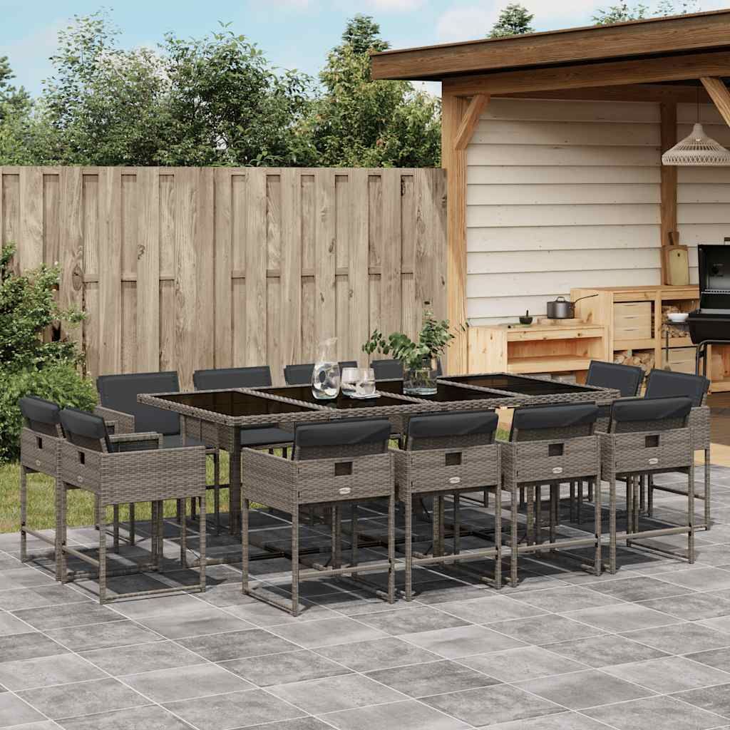 Set da Pranzo da Giardino 13pz con Cuscini Grigio in Polyrattan vidaXL