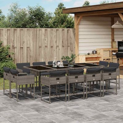 Set da Pranzo da Giardino 13pz con Cuscini Grigio in Polyrattan vidaXL