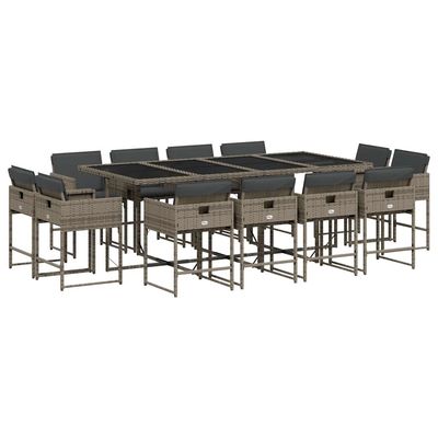 Set da Pranzo da Giardino 13pz con Cuscini Grigio in Polyrattan vidaXL