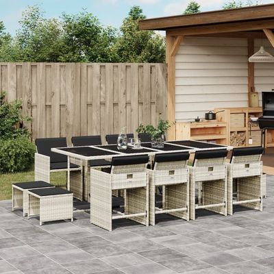 Set da Pranzo da Giardino 13pz con Cuscini Grigio in Polyrattan vidaXL