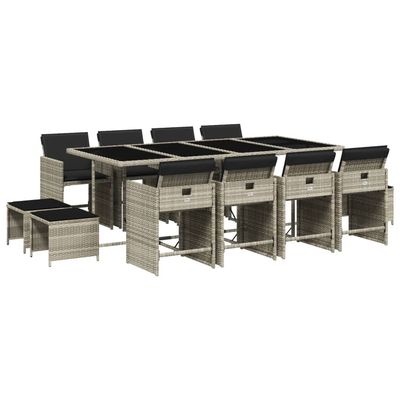 Set da Pranzo da Giardino 13pz con Cuscini Grigio in Polyrattan vidaXL