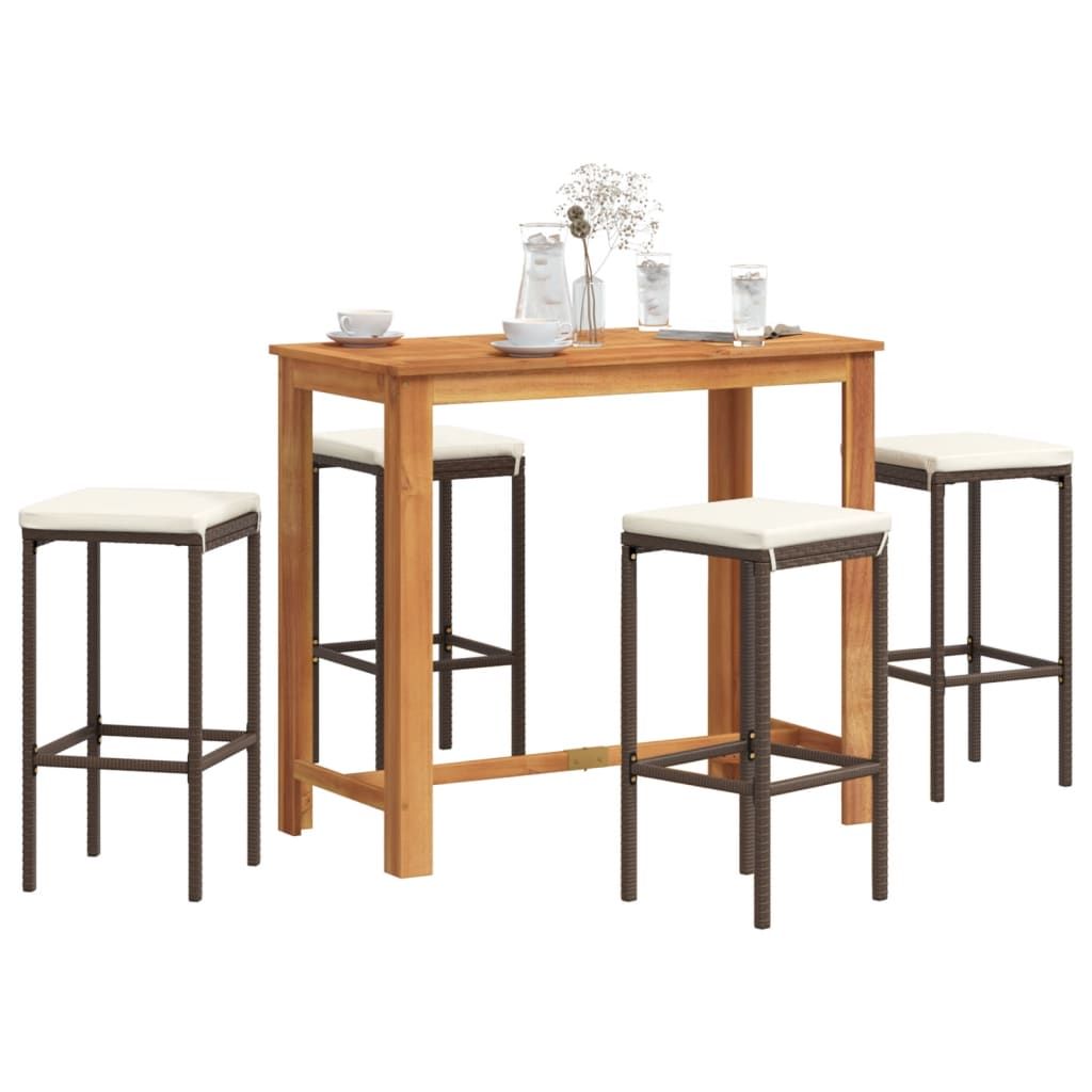 Set Bar Giardino 5pz Marrone Legno Massello Acacia e Polyrattan vidaXL