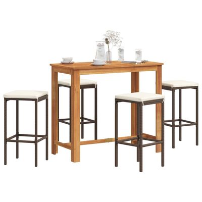 Set Bar Giardino 5pz Marrone Legno Massello Acacia e Polyrattan vidaXL