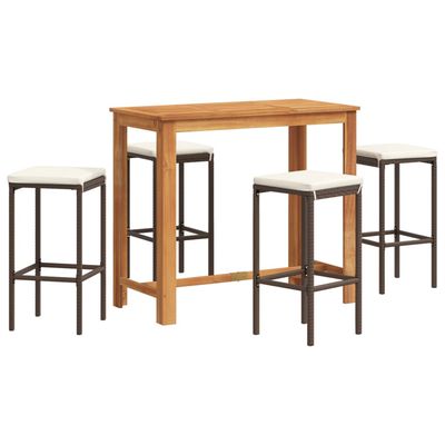 Set Bar Giardino 5pz Marrone Legno Massello Acacia e Polyrattan vidaXL