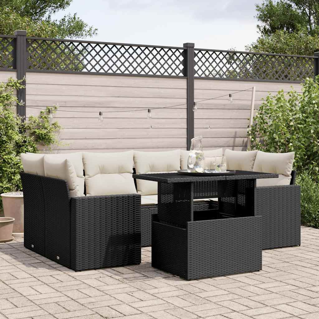 Set Divani da Giardino con Cuscini 7pz Nero Polyrattan vidaXL