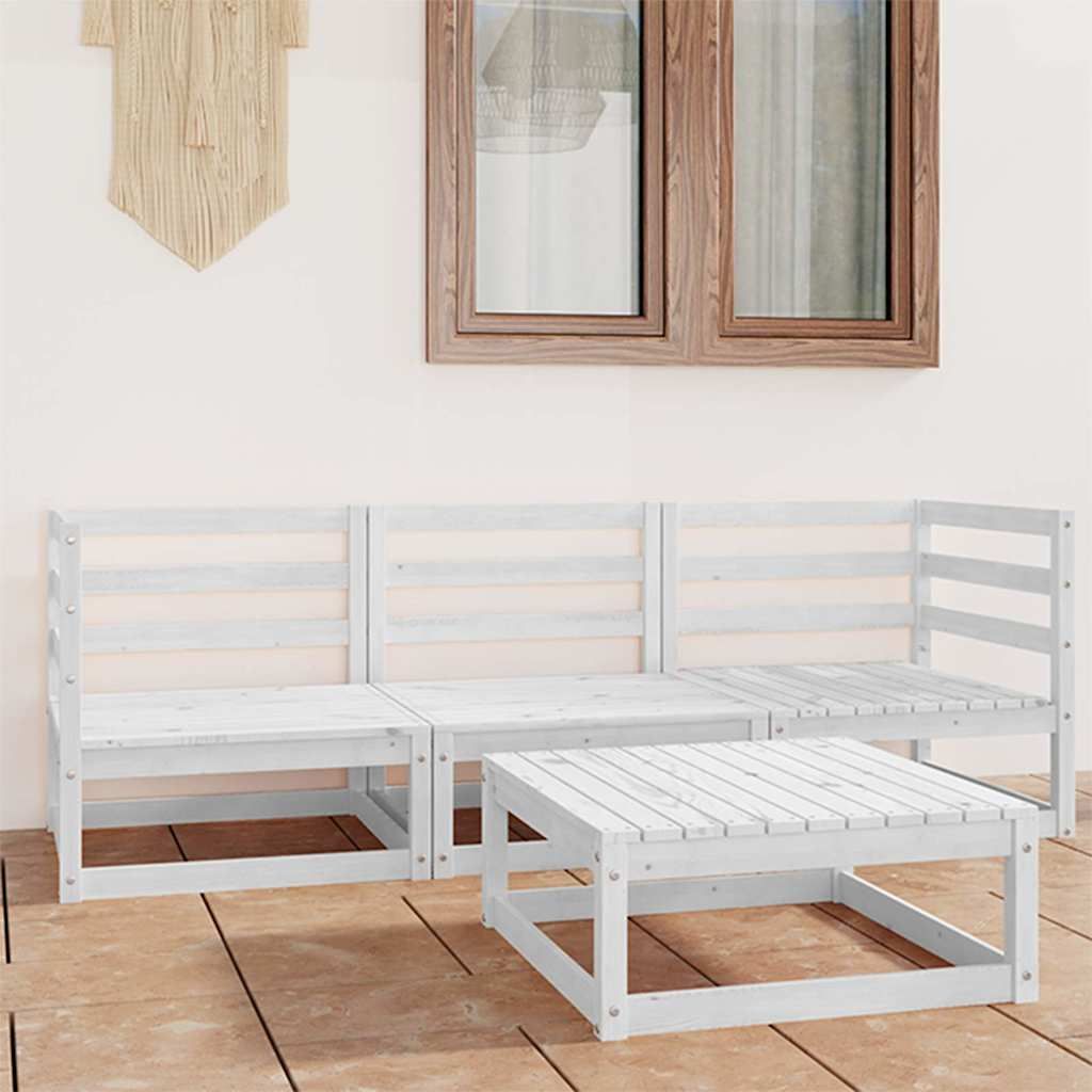Set Divani da Giardino 4 pz Bianco in Legno Massello di Pino vidaXL