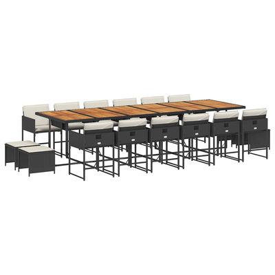 Set da Pranzo da Giardino 17 pz con Cuscini Nero in Polyrattan vidaXL