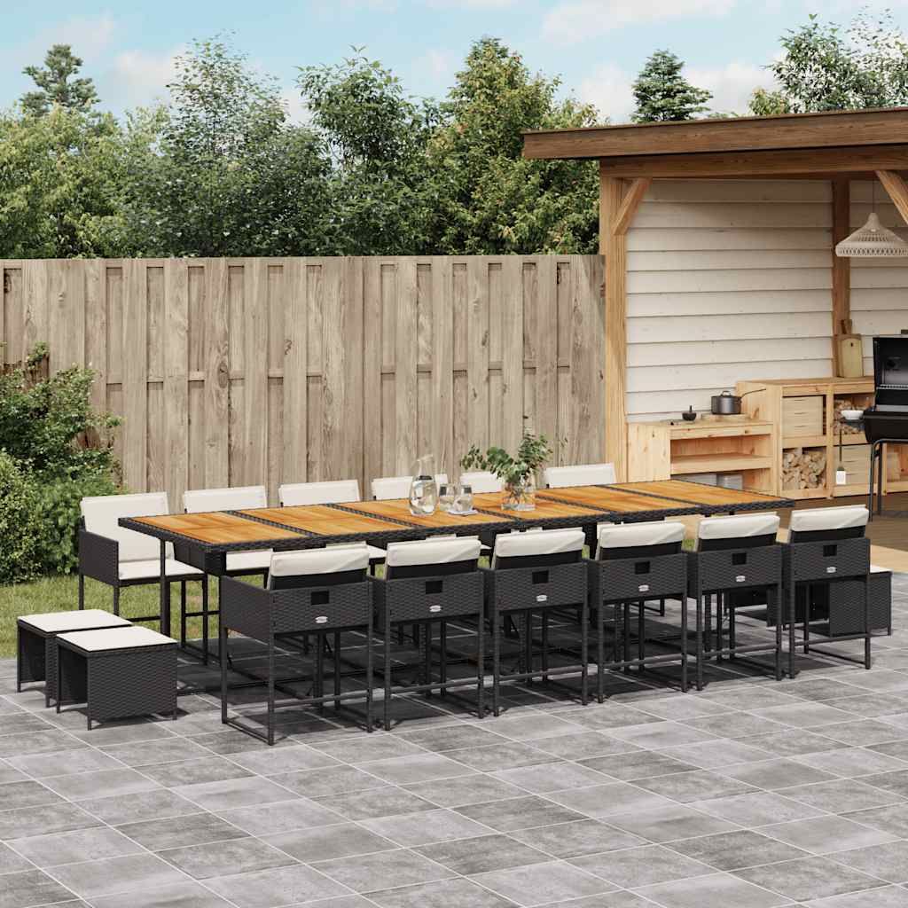 Set da Pranzo da Giardino 17 pz con Cuscini Nero in Polyrattan vidaXL