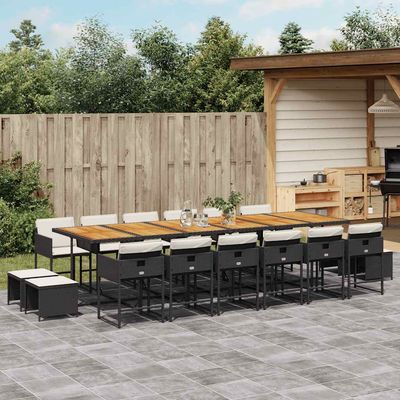 Set da Pranzo da Giardino 17 pz con Cuscini Nero in Polyrattan vidaXL