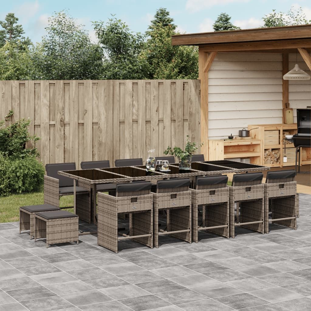 Set da Pranzo da Giardino 15 pz con Cuscini Grigio Polyrattan vidaXL