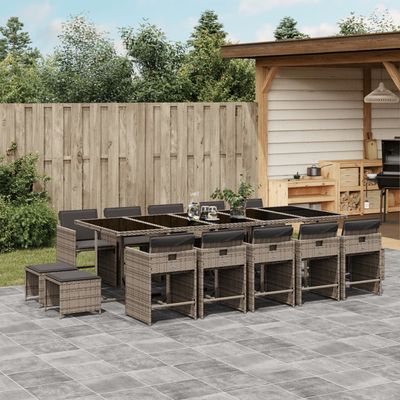 Set da Pranzo da Giardino 15 pz con Cuscini Grigio Polyrattan vidaXL