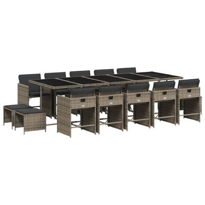 Set da Pranzo da Giardino 15 pz con Cuscini Grigio Polyrattan vidaXL