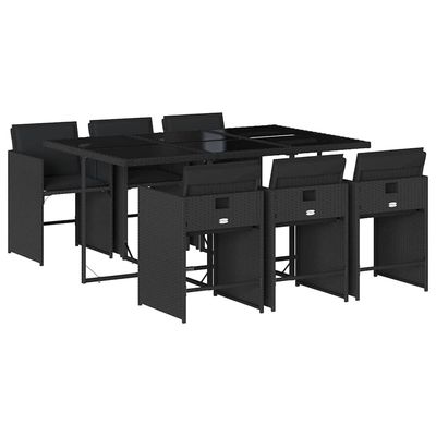 Set da Pranzo da Giardino 7 pz Nero con Cuscini in Polyrattan vidaXL