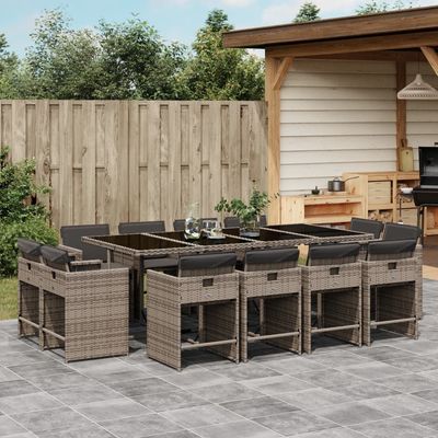 Set da Pranzo da Giardino 13pz con Cuscini Grigio in Polyrattan vidaXL