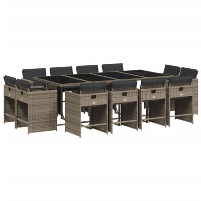 Set da Pranzo da Giardino 13pz con Cuscini Grigio in Polyrattan vidaXL
