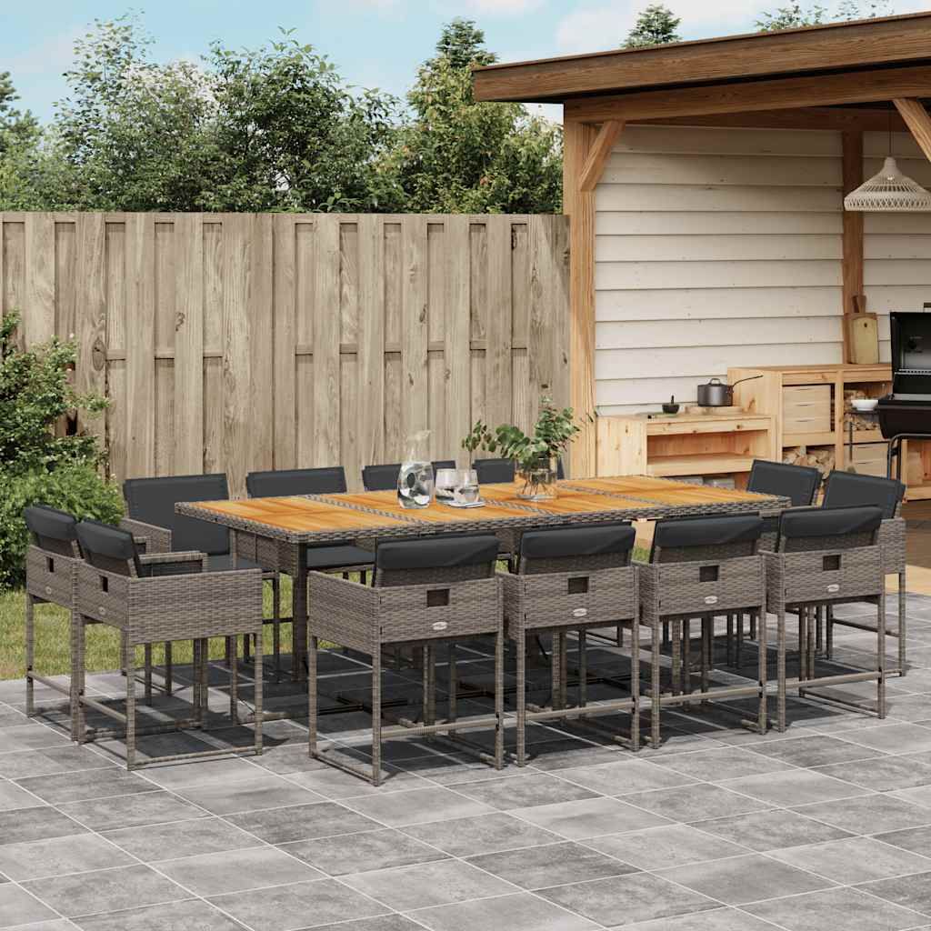 Set da Pranzo da Giardino 13pz con Cuscini Grigio in Polyrattan vidaXL