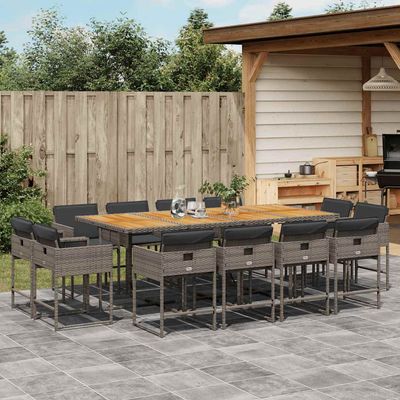 Set da Pranzo da Giardino 13pz con Cuscini Grigio in Polyrattan vidaXL