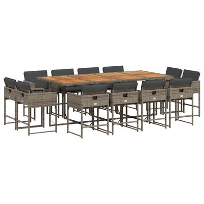 Set da Pranzo da Giardino 13pz con Cuscini Grigio in Polyrattan vidaXL