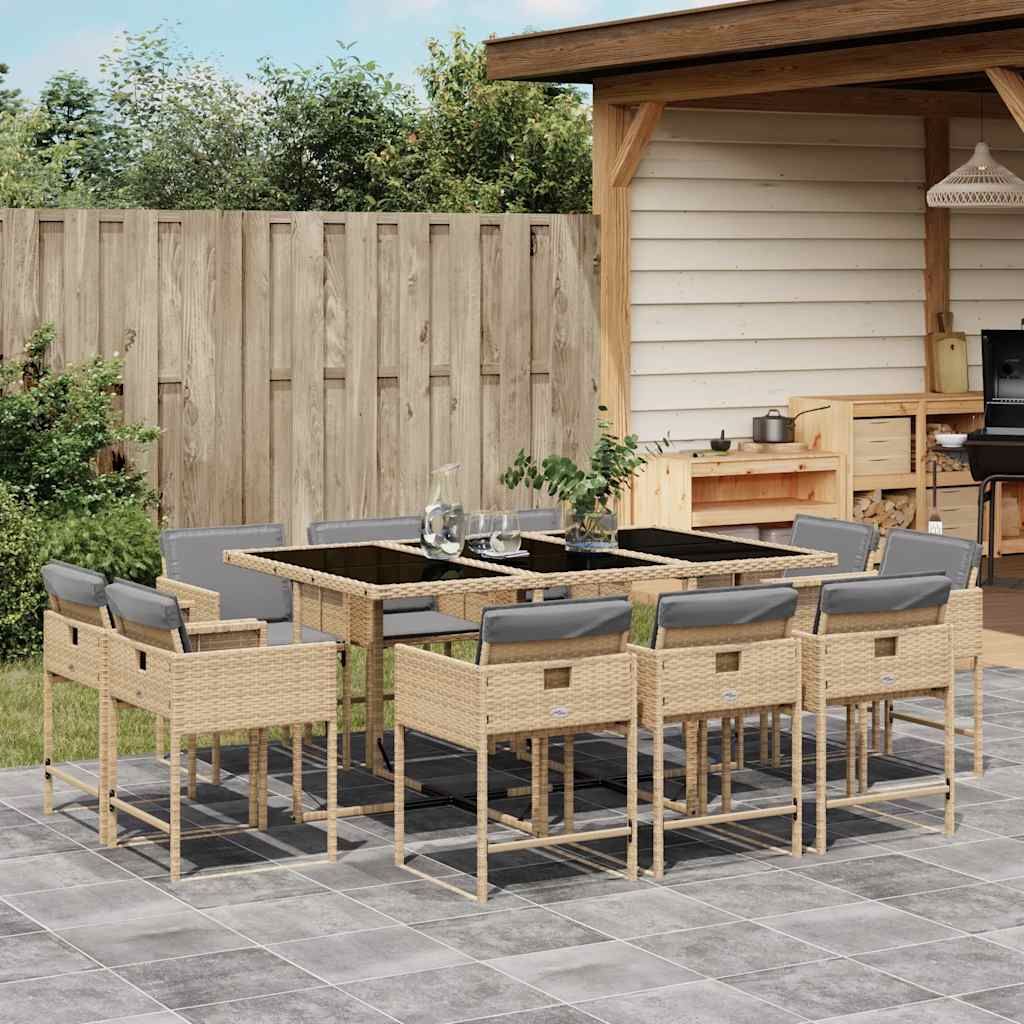 Set Pranzo da Giardino 11 pz con Cuscini Beige Misto Polyrattan vidaXL