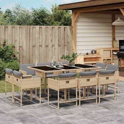 Set Pranzo da Giardino 11 pz con Cuscini Beige Misto Polyrattan vidaXL