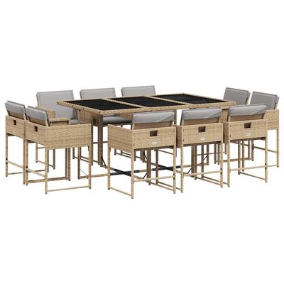 Set Pranzo da Giardino 11 pz con Cuscini Beige Misto Polyrattan vidaXL