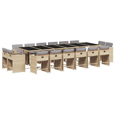Set Pranzo da Giardino 17 pz con Cuscini Beige Misto Polyrattan vidaXL