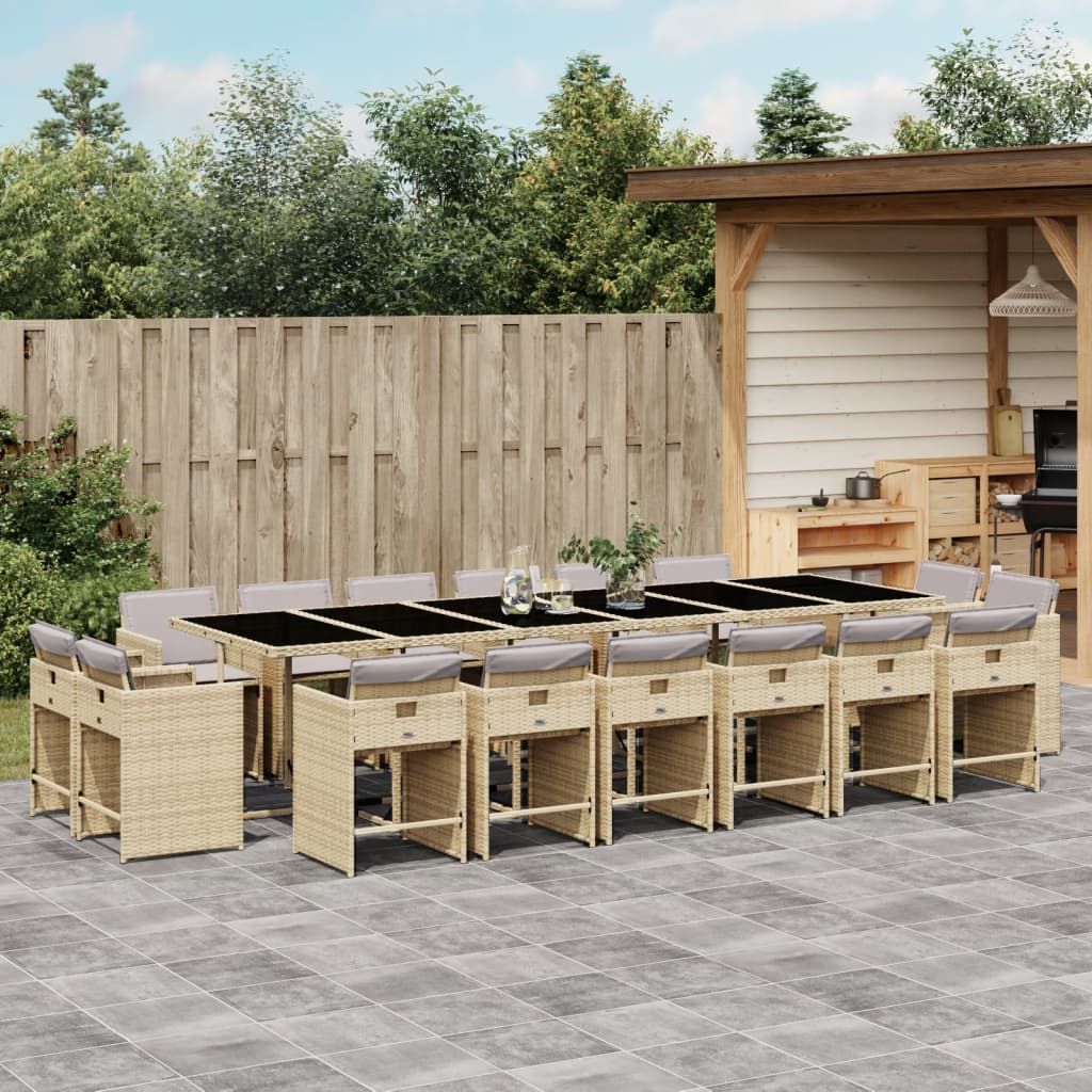 Set Pranzo da Giardino 17 pz con Cuscini Beige Misto Polyrattan vidaXL
