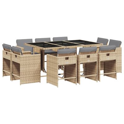 Set Pranzo da Giardino 11 pz con Cuscini Beige Misto Polyrattan vidaXL