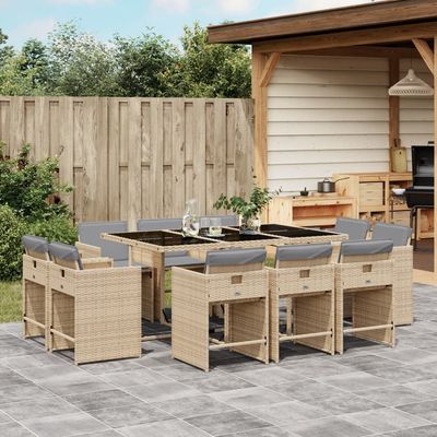 Set Pranzo da Giardino 11 pz con Cuscini Beige Misto Polyrattan vidaXL